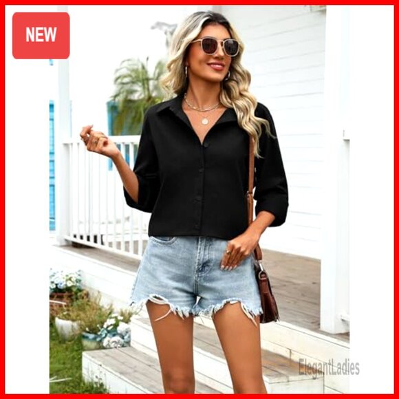 Loose Fit Cotton Linen Button Down Shirt Long Sleeve V Neck Blouse S-3XL - Picture 2 of 7